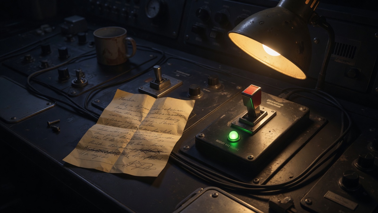 A crumpled note beside an unguarded switch — a written “review first” is not a control